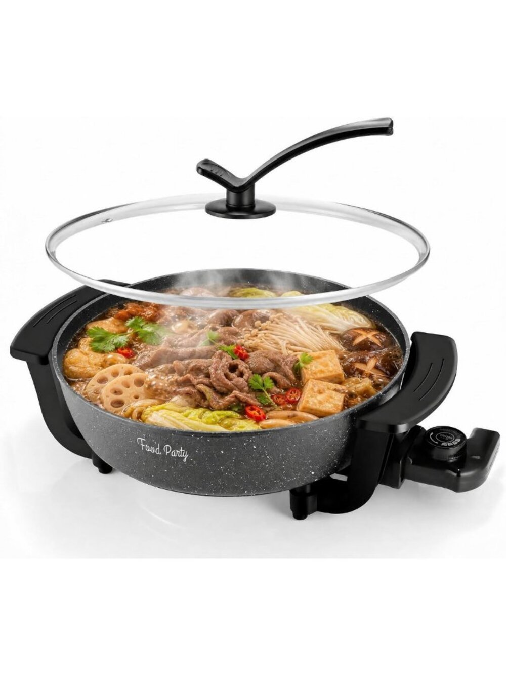 2-in-1 Electric Hot Pot Skillet 6L Non-Stick Cooking Pot for Shabu Shabu & More